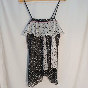 Nuit Rouge top large summer thin straps black and white with polka-dot